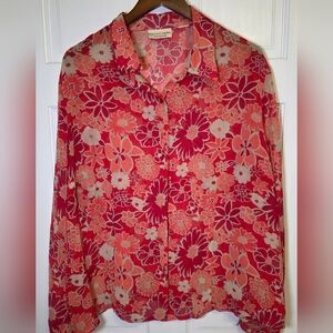 Apostrophe Woman Floral Sheer Long Sleeve Bright Top Blouse Shirt- Women's Sz 2X